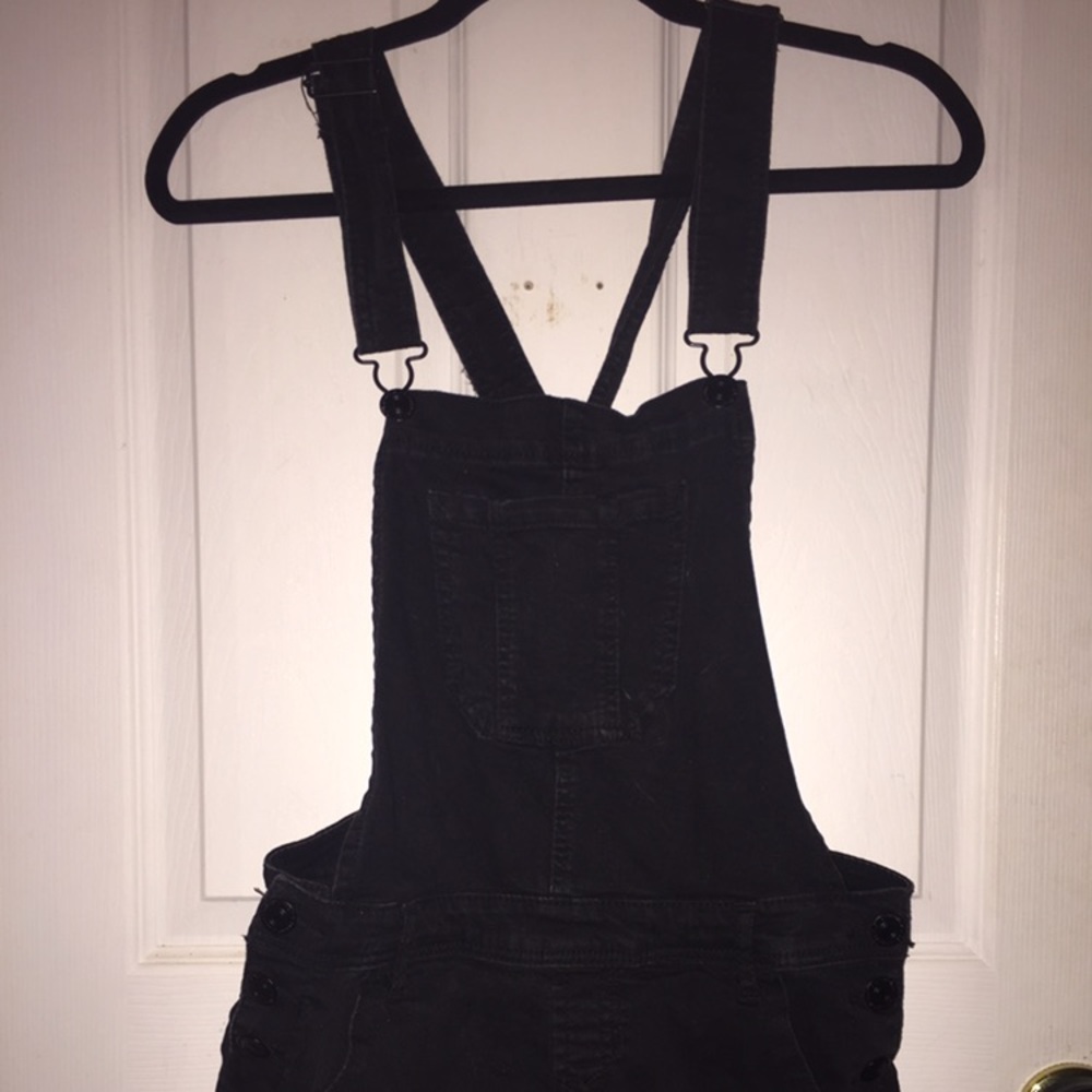 Black denim overalls (short)